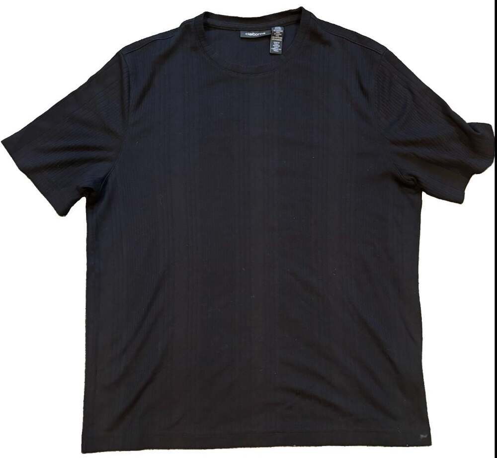 Claiborne Mens Black Ribbed Knit Crew Neck Short Sleeve T-Shirt